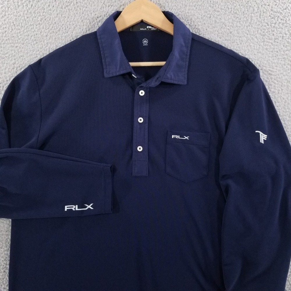 RLX Ralph Lauren Polo Shirt Mens Large Blue Wicking Performance Pique Knit Golf